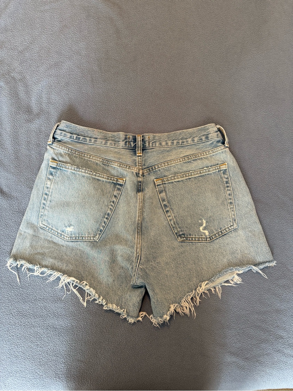 Agolde Light Blue Distressed High-Rise Denim Cutoff Shorts - Picture 5 of 7